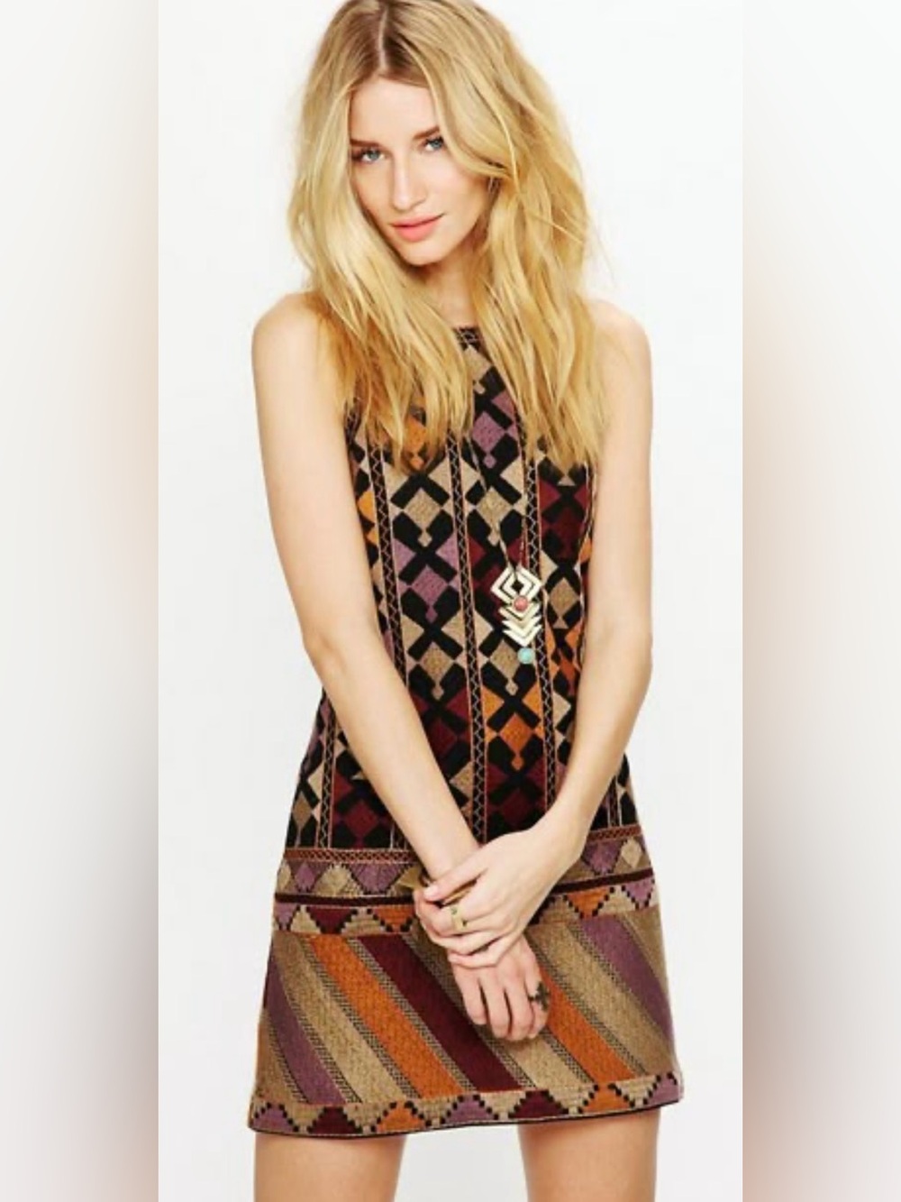 Free People Navratri Fitted Embroidered Shift Tapestry Dress size Small